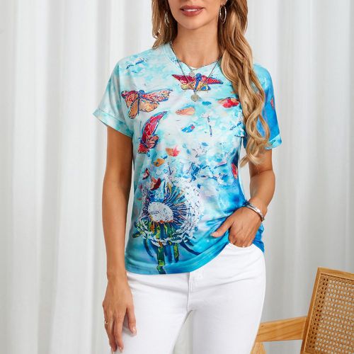 T-shirt pissenlit & à imprimé papillon manches chauve-souris - SHEIN - Modalova