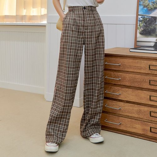 Pantalon taille haute à carreaux à détail plié - SHEIN - Modalova