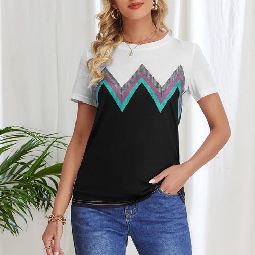 T-shirt à blocs de couleurs à chevron - SHEIN - Modalova