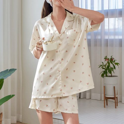 Ensemble de pyjama short & blouse à imprimé fleur patch à poche - SHEIN - Modalova