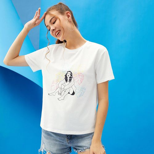 T-shirt à motif tropical et figure - SHEIN - Modalova