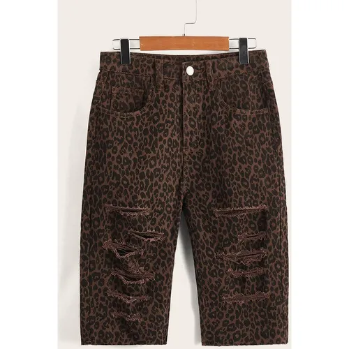 Short en jean à léopard déchiré - SHEIN - Modalova