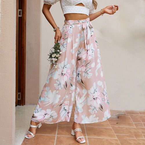 Pantalon ample à nœud à imprimé floral - SHEIN - Modalova