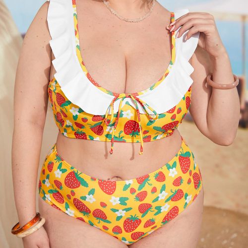 Bikini à imprimé fraise à volants - SHEIN - Modalova