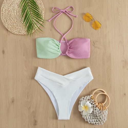 Bikini ras-du-cou à blocs de couleurs côtelé - SHEIN - Modalova