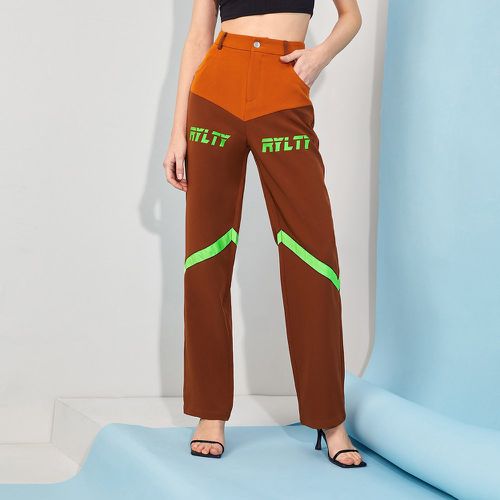 Pantalon à lettre à chevron taille haute à blocs de couleurs - SHEIN - Modalova
