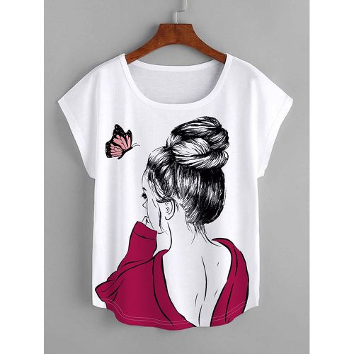 T-shirt figure & à imprimé papillon manches dolman - SHEIN - Modalova