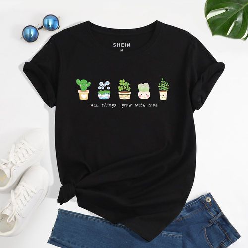 T-shirt à imprimé végétale et slogan - SHEIN - Modalova