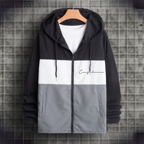 Manteau à lettres à blocs de couleurs zippé à capuche à cordon (sans t-shirt) - SHEIN - Modalova