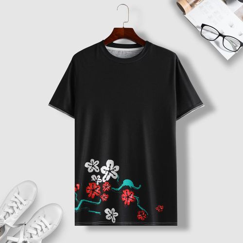 T-shirt à imprimé grue et floral - SHEIN - Modalova