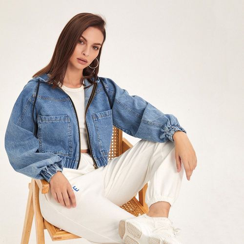 Veste en jean à cordon zippé à capuche - SHEIN - Modalova
