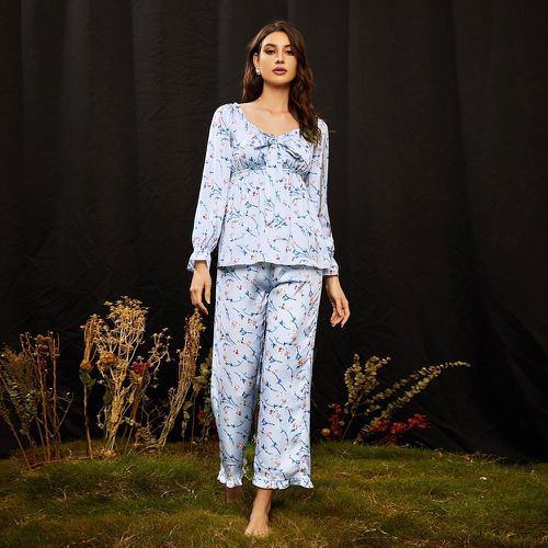 Ensemble de pyjama pantalon à plis et top à imprimé floral à nœud - SHEIN - Modalova