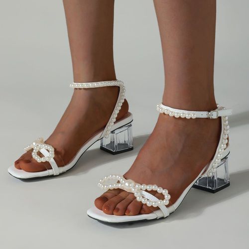Sandales à fausse perle et nœuds à talons épais à bride de cheville - SHEIN - Modalova