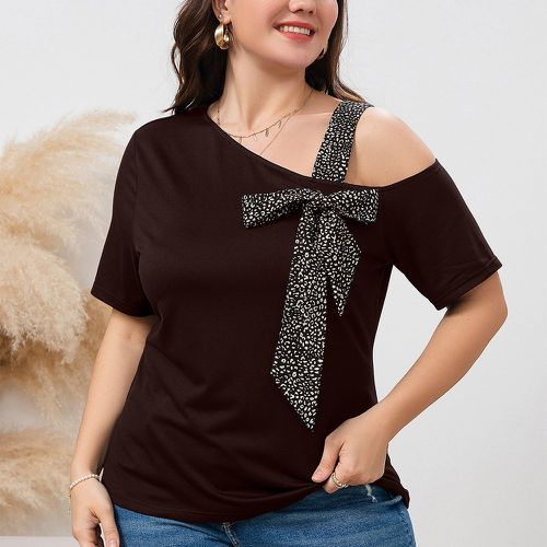 T-shirt léopard à nœud à col asymétrique - SHEIN - Modalova