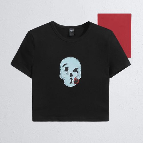 T-shirt à imprimé cœur et tête de mort - SHEIN - Modalova