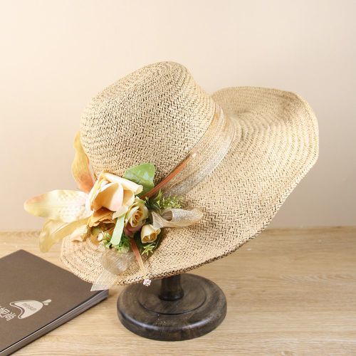Chapeau de paille à fleur à large bord - SHEIN - Modalova
