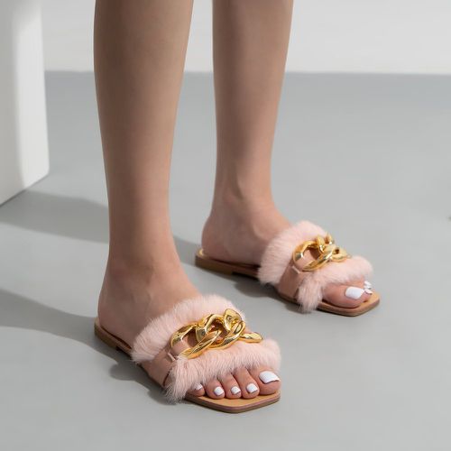 Sandales plates à chaîne en tissu duveteux - SHEIN - Modalova