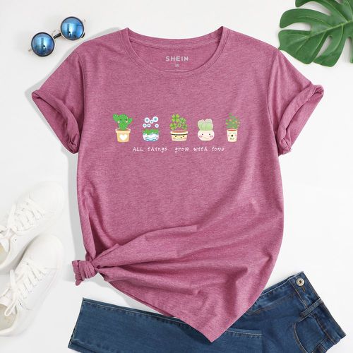 T-shirt slogan & à imprimé végétale - SHEIN - Modalova
