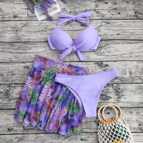 Bikini push-up à imprimé tropical à nœud - SHEIN - Modalova
