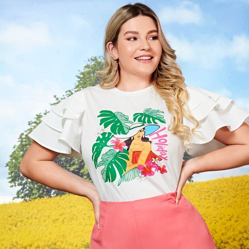 T-shirt à imprimé tropical et figure à manches multicouches - SHEIN - Modalova