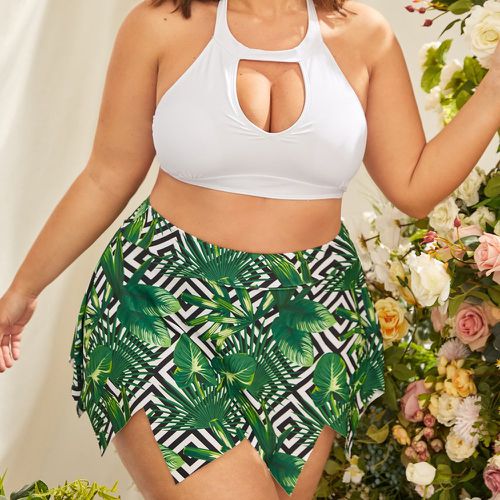 Bikini ras-du-cou à motif plante et géométrique & Jupe de plage - SHEIN - Modalova