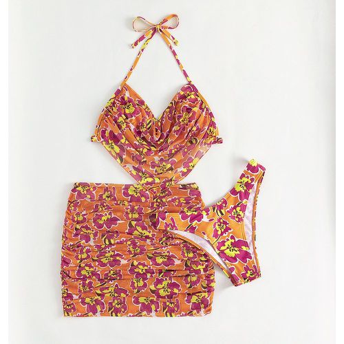 Bikini ras-du-cou fleuri avec jupe de plage - SHEIN - Modalova
