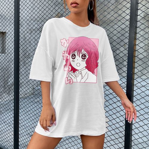 T-shirt oversize à motif japonais caractère et dessin animé - SHEIN - Modalova