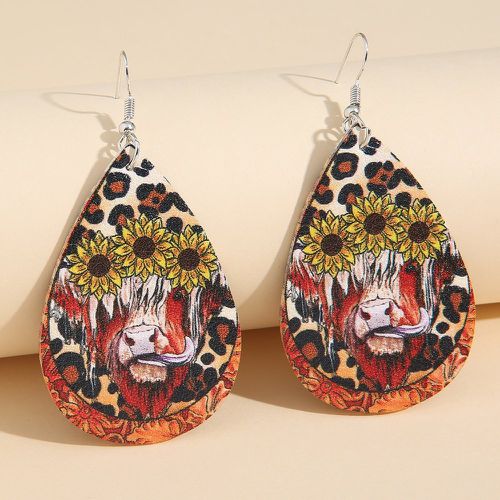 Boucles d'oreilles à design goutte d'eau léopard & à imprimé tournesol - SHEIN - Modalova