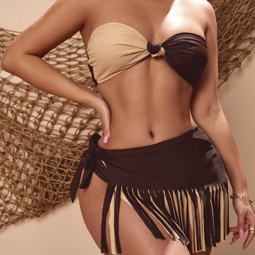 Bikini à blocs de couleurs à nœud avec jupe de plage - SHEIN - Modalova