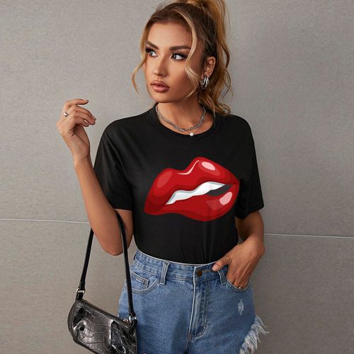 T-shirt à imprimé lèvre - SHEIN - Modalova