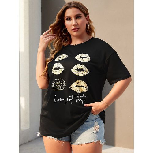 T-shirt long à imprimé lèvre - SHEIN - Modalova