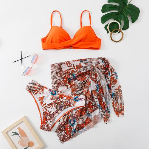 Pièces à imprimé végétale Bikini push-up & Jupe de plage - SHEIN - Modalova