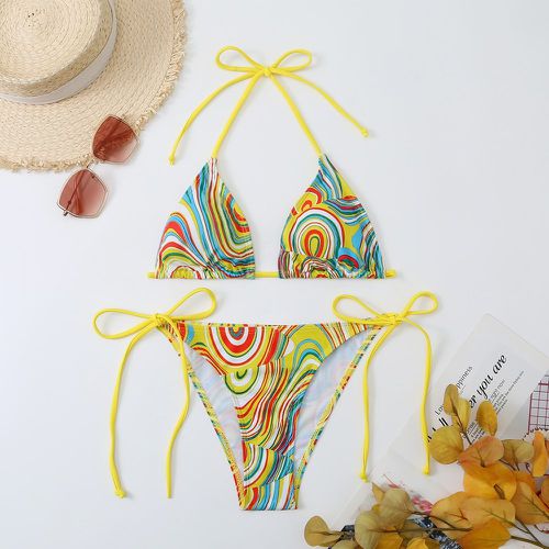 Bikini triangulaire ras-du-cou à imprimé à nœud - SHEIN - Modalova