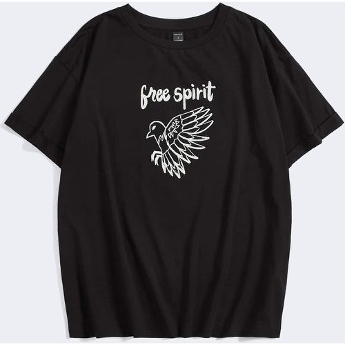 T-shirt réfléchissant à motif d'oiseau et de lettres - SHEIN - Modalova