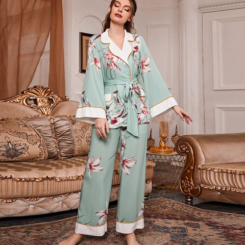 Ensemble de pyjama pantalon & top à imprimé floral ceinturé - SHEIN - Modalova