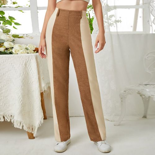 Pantalon zippé bicolore en velours côtelé - SHEIN - Modalova