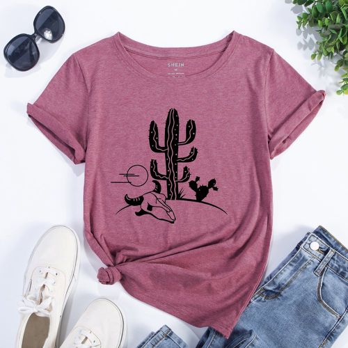T-shirt à imprimé cactus manches courtes - SHEIN - Modalova