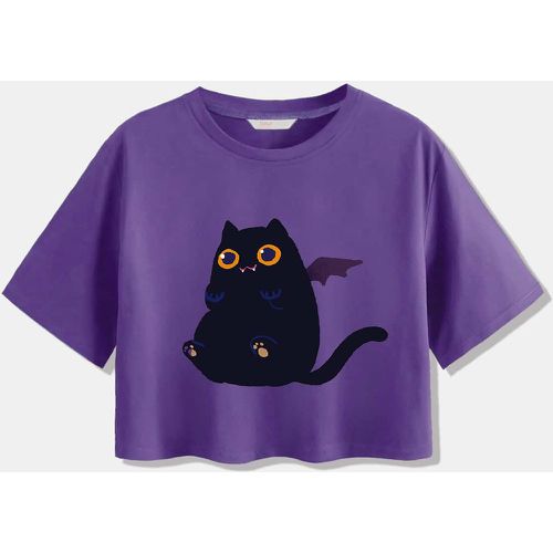 T-shirt court à imprimé chat - SHEIN - Modalova