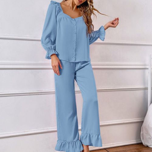 Ensemble de pyjama pantalon & blouse à bouton à volants - SHEIN - Modalova