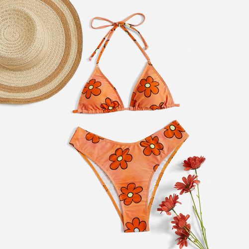 Bikini ras-du-cou à imprimé floral triangulaire - SHEIN - Modalova