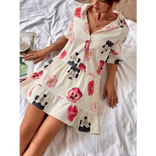 Robe chemise à imprimé floral à volants - SHEIN - Modalova