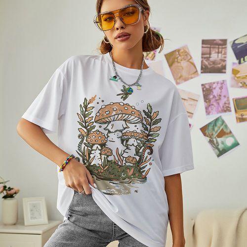 T-shirt champignon & à imprimé feuille - SHEIN - Modalova
