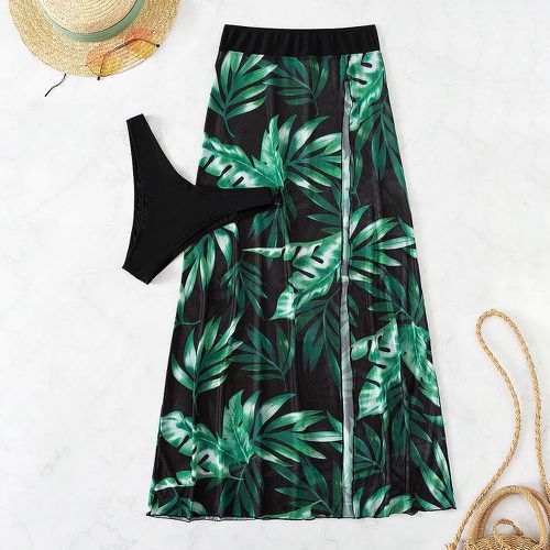 Bas de bikini à imprimé végétale avec jupe de plage - SHEIN - Modalova