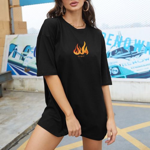 T-shirt oversize à motif feu et lettre - SHEIN - Modalova