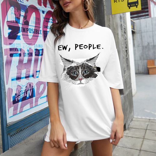 T-shirt oversize à motif chat et lettre - SHEIN - Modalova
