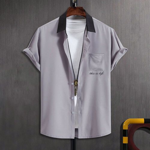 Chemise à motif slogan patch à poche à col contrastant (sans t-shirt) - SHEIN - Modalova