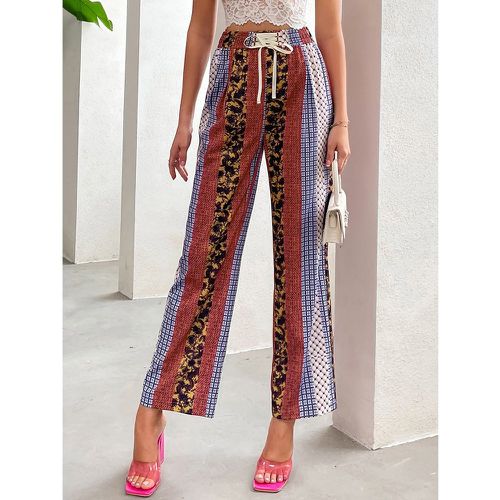 Pantalon droit à blocs de couleurs à carreaux à lacets - SHEIN - Modalova