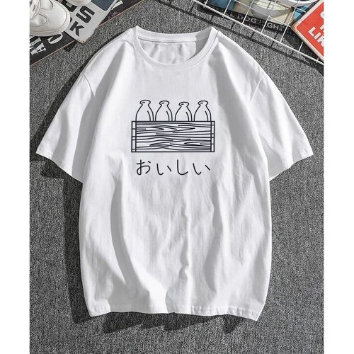 T-shirt avec motif caractère japonais & à imprimé bouteille - SHEIN - Modalova