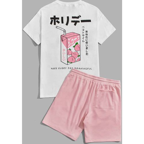 T-shirt à motif boisson et lettre japonaise & Short à cordon - SHEIN - Modalova