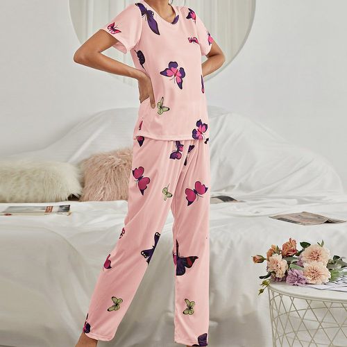 Ensemble pyjama pantalon & t-shirt à imprimé papillon - SHEIN - Modalova